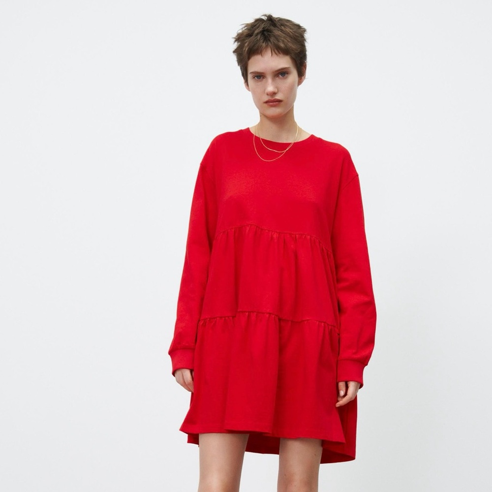 Zara Red Tiered Mini Dress (New Without Tags)